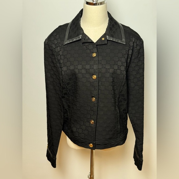 St. John Black Logo Textured Denim Jacket Size L - Picture 2 of 12